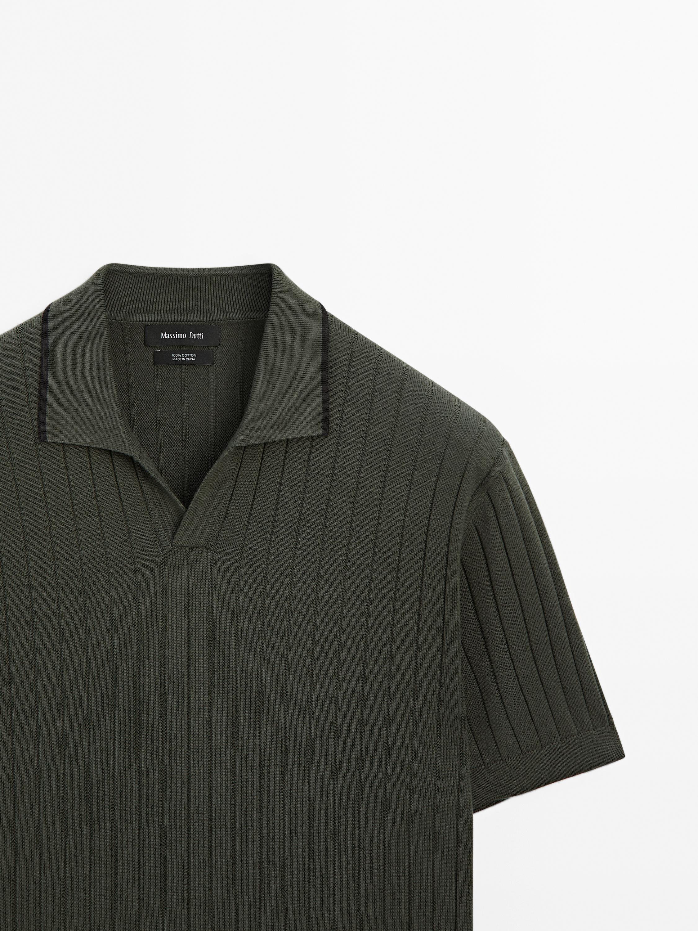 Ribbed knit polo shirt